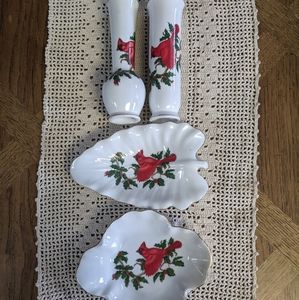 Vintage Lefton Cardinal Vases and Dishes.